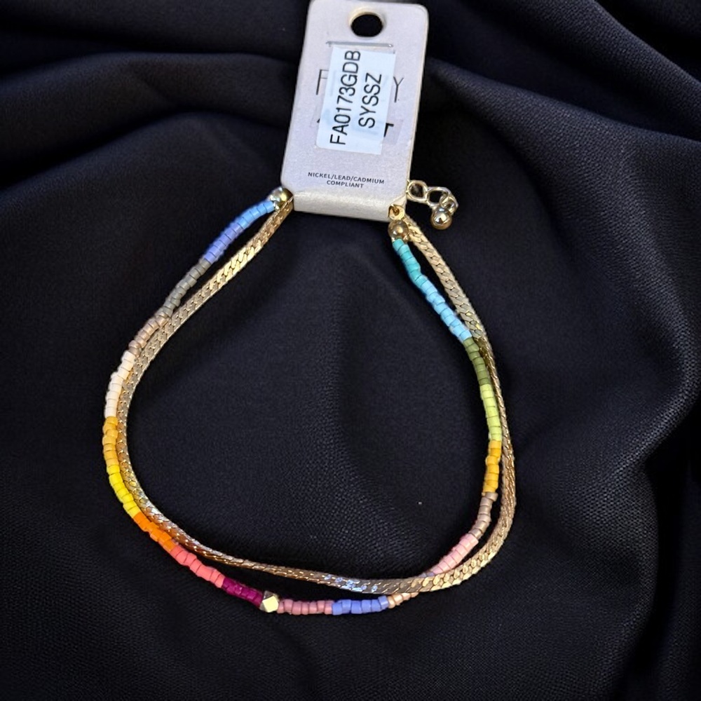 Frenzy gold tone chain and multicolor bead chain anklet